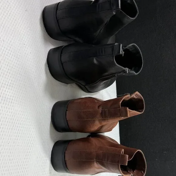 Women's Luoika Black and Brown Ankle Boots Bundle of 2 Pairs Sold Size 12 - Picture 5 of 10